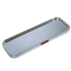BANDEJA ESPELHO RETANGULAR C/ BORDA PRATA 35X12CM