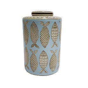 POTICHE EM CERAMICA PEIXES NUDE 33X20CM