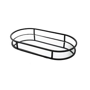 BANDEJA EM METAL PRETA C/ESPELHO 44X24.5X4CM