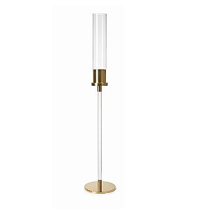 CASTIÇAL DE VIDRO E METAL DOURADO 65CM C/ DONZELA