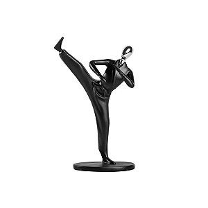 ESTATUETA LUTADOR EM RESINA PRETO/PRATA 26CM