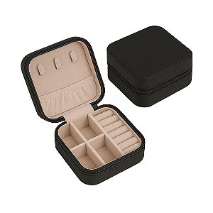 PORTA JOIA COMPACTO PORTATIL PRETO C/ZIPER 10CM
