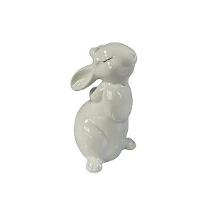 ENFEITE PASCOA COELHO CERAMICA BRANCO 11X20CM