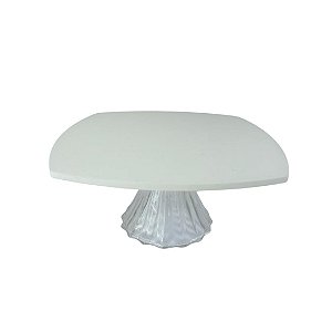 SUPORTE BOLO/DOCES EM RESINA C/ PE DE VIDRO BRANCO