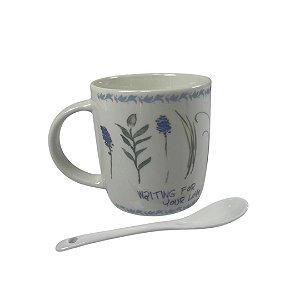 CANECA CERAMICA ESTAMPA LAVANDA C/ COLHER NA CAIXA 340ML
