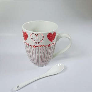 CANECA CERAMICA CORACAO C/ COLHER NA CAIXA 340ML SORTIDO