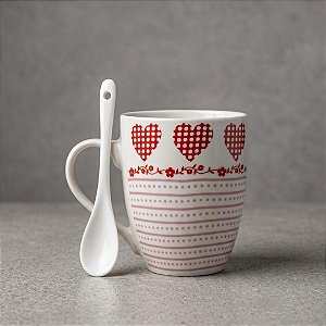 CANECA CERAMICA CORACAO C/ COLHER NA CAIXA 340ML SORTIDO