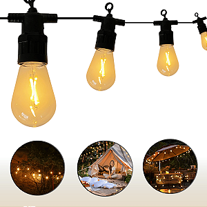 Varal de Luzes 15 Lâmpadas LED Warm 15 Metros Fio Preto