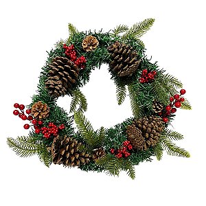 Guirlanda de Natal Decorada com Pinhas e Azevinho 40 cm