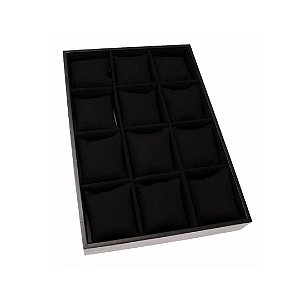 BANDEJA COURINO P/12 RELOGIOS AVELUDADA 35X24CM PRETA