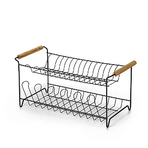 Escorredor Duplo Com Porta Talher Aço Preto Arthi