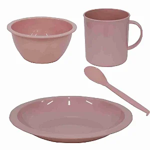 Kit Refeição Infantil com 4 Peças Cor Rosa Uninjet