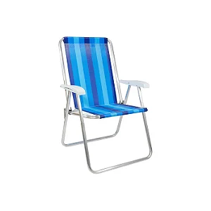 Poltrona Comfort Camping Com Encosto Alto Raffia Alumínio Cor Azul Tricolor Mor