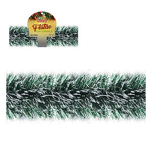 Enfeite Natal Festão Metalizado Cor Verde C/ Branco ATEF