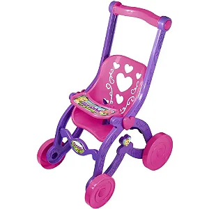 Carrinho de boneca florzinha lilas/rosa Brinquemix