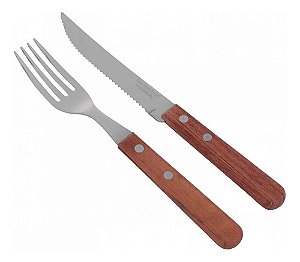 Jogo De Talheres Aço Inox E Madeira 12 Peças Tramontina Dynamic 22399 Cor Marrom