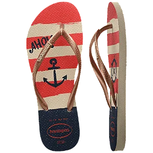 Chinelo Slim Nautical 37/38 Bege Palha Com Rosa Havaianas