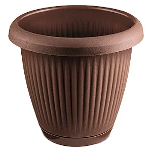 Vaso Plástico 1,4L C/ Prato Redondo Marrom ATEF