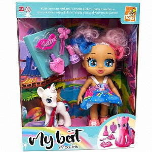 Boneca My Best Com Unicornio Arco Iris - Bee Toys