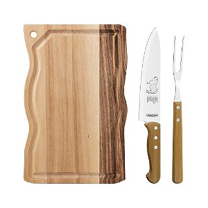 Kit para Churrasco Tramontina com Lâminas em Aço Inox e Cabos em Madeira Natural 3 Pçs