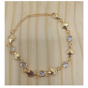 Pulseira Folheada a Ouro 18K com Conchas e Cristais