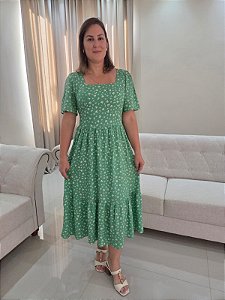 Vestido Camponesa Verde Floral