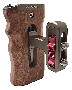 Grip Lateral CameraPro Em Aluminio E Madeira - braço reto (bronze)