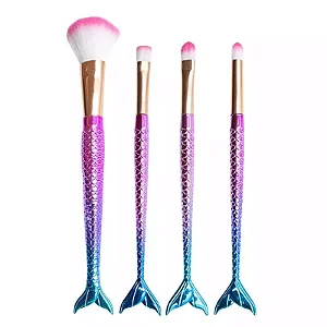 Kit Sereia com 4 Pincéis de Maquiagem – Beleza Encantadora e Profissional