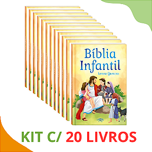 Kit com 20 Bíblias Infantil Ilustrada - Letra Grande Capa Dura Almofadada