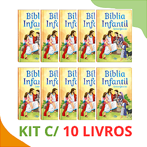 Kit com 10 Bíblias Infantil Ilustrada - Letra Grande Capa Dura Almofadada