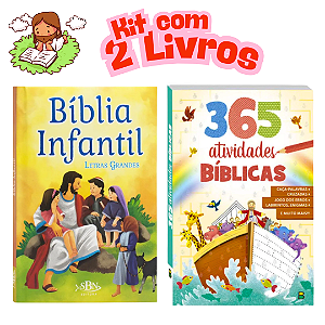 Kit Bíblia Infantil Capa Dura Letras Grandes + 365 Atividades Bíblicas