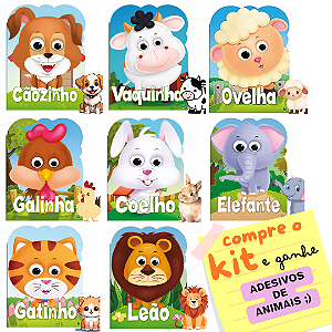 Kit com 8 Livros Infantis Olha Quem Sou! História dos Animais + 3 cartelas de adesivos