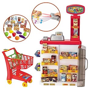 Mini Supermercado Completo – Com Alimentos Fictícios, Carrinho de Compras e Caixa Registradora!
