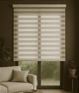 Persiana Double Vision Sunny 100larg x 220alt Linho Creme (com bandô)