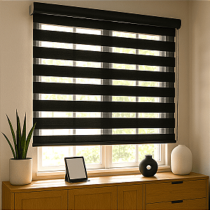 Persiana Double Vision Sunny 160larg x 160alt Total Black (com bandô)