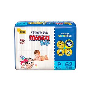 62 Fraldas Descartáveis Tamanho P Turma Da Mônica Baby