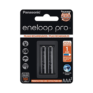 Pilhas Recarregáveis Eneloop Pro Preta AAA Palito 950mAh 2 Unidades Panasonic