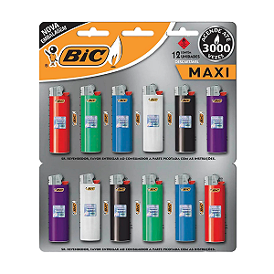 Isqueiro Bic Maxxi Grande Descartável Cartela C/ 12 Unidades