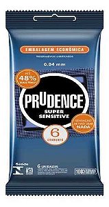 Preservativo Masculino Lubrificado Super Sensitive Prudence Pacote 6 Unidades Embalagem Econômica