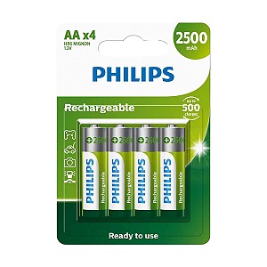 Pilhas Recarregáveis Philips AA Pequena 2500mAh 4 Unidades