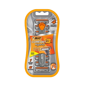 Aparelho de Barbear + 6 Cartuchos Bic Confort3 Hybrid