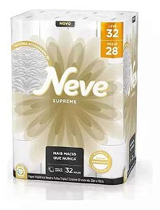 Neve Papel Higiênico Supreme Folha Tripla, 20m, Leve 32 Pague 28 Rolos