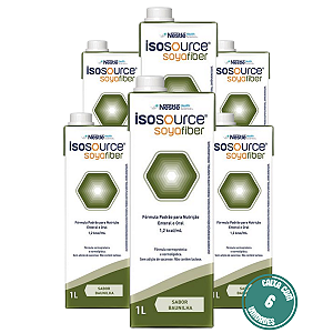 Isosource Soya Fiber 1L Nestlé Nutrição Enteral Normocalórica - Kit 6 Unidades