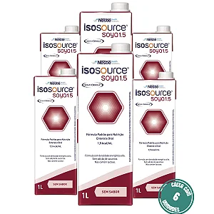 Isosource Soya 1.5 1L Nestlé Dieta Enteral Hipercalórica 1,5 kcal/ml - Kit 6 Litros