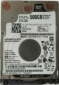 HD SATA 2.5 500GB W.DIGITAL BLACK WD5000LPSX