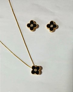 Conjunto Trevo Dourado Preto