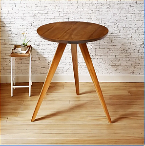 Mesa de Canto Redonda Mel Pés Palito Decorativa Para Sala Escritório