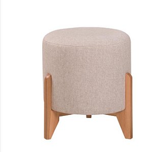 Puff Redondo Robust Pé Alto em Madeira Maciça em Linho 44 cm  Design Moderno e Sofisticado