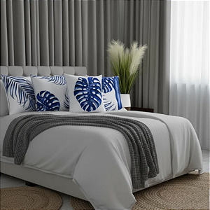 Kit com 4 Almofadas Cheias em Veludo Decorativa 45x45 cm Para Sofá ou Quarto Folhagem Azul