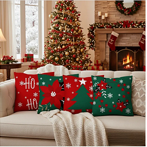 Kit 4 Almofadas Cheias Sofá Natalina 45x45 Decorativas Veludo Árvore de Natal Terracota